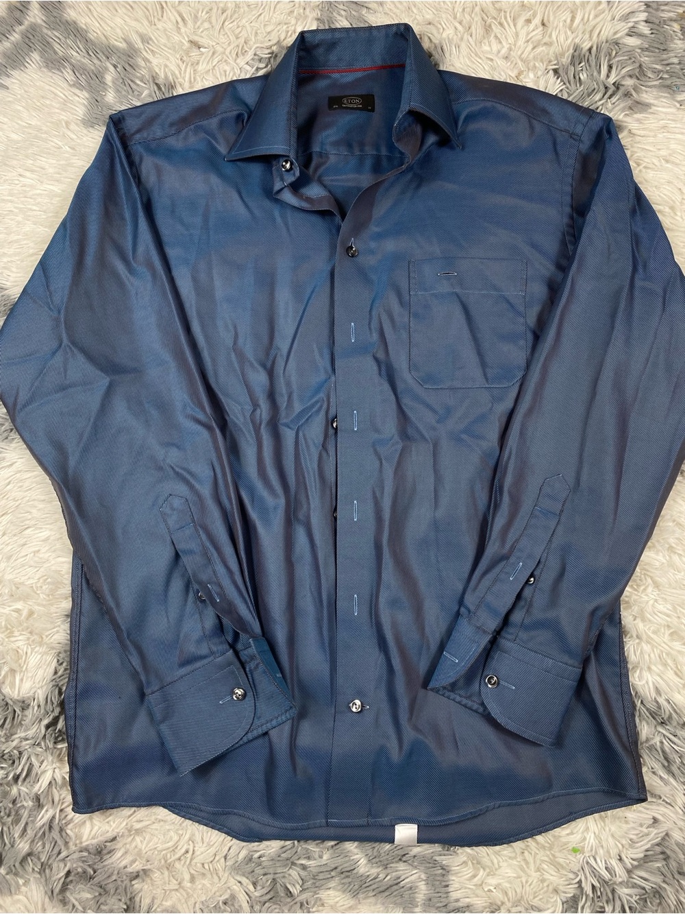 Eton Ganghester Long Sleeve Button Up Solid Dress Shirt Mens 15.5 39 Blue
